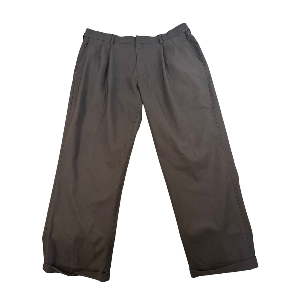 Haggar Premium Mens 38x29 Pleated Cuffed Dress Pants Black WPL 386 CA36738